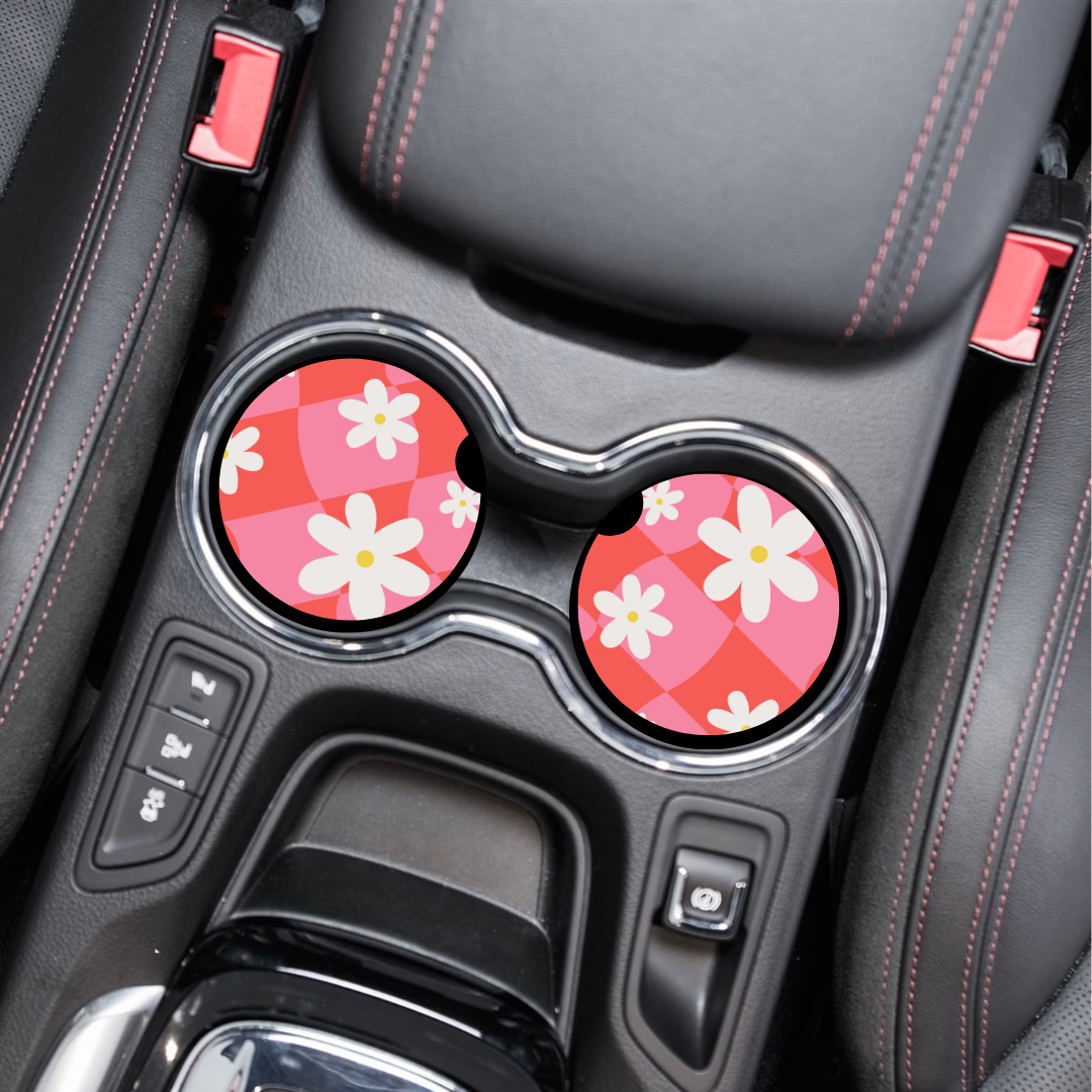 Checkered Flower - Car Coasters