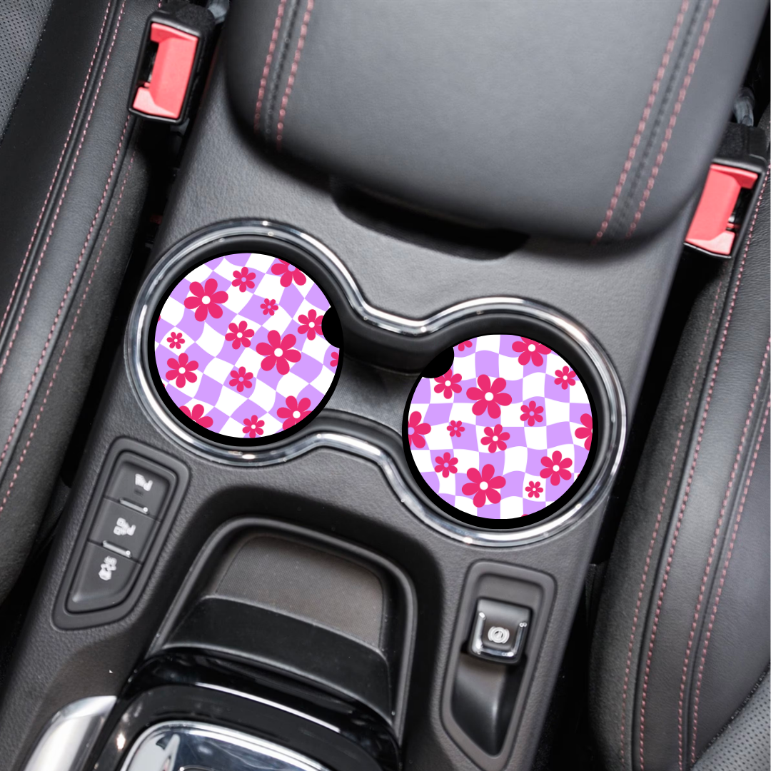 Flower Checkered - Car Coasters