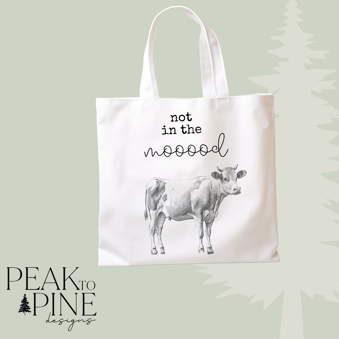 Funny pun animal farm cow moo mood reusable canvas tote shopping bag