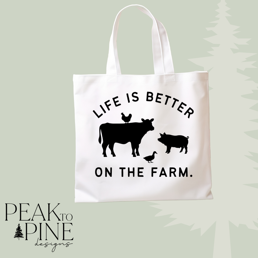Farm life cute animals farmer reusable canvas tote shopping bag