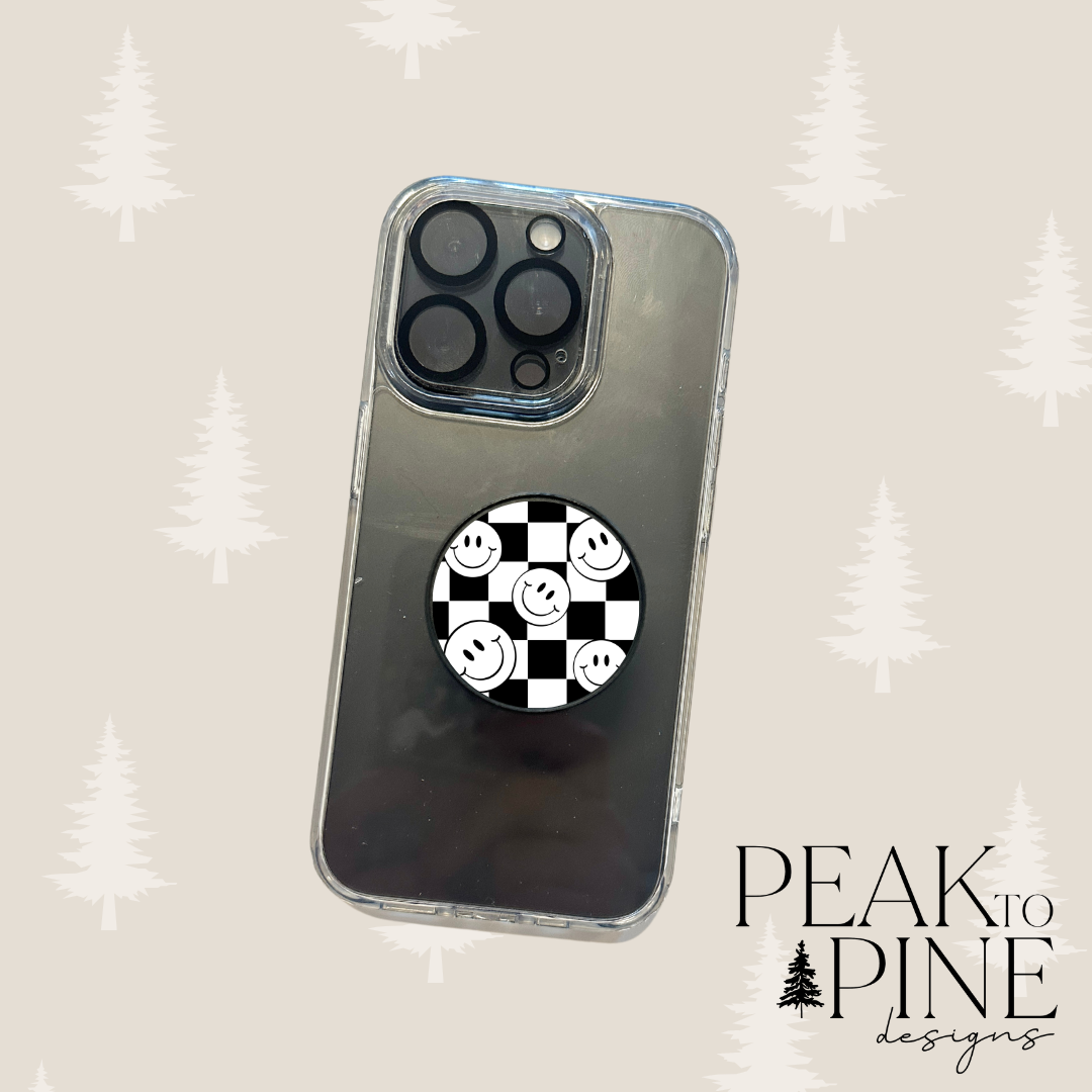Checkered Happy Face - Phone Grip