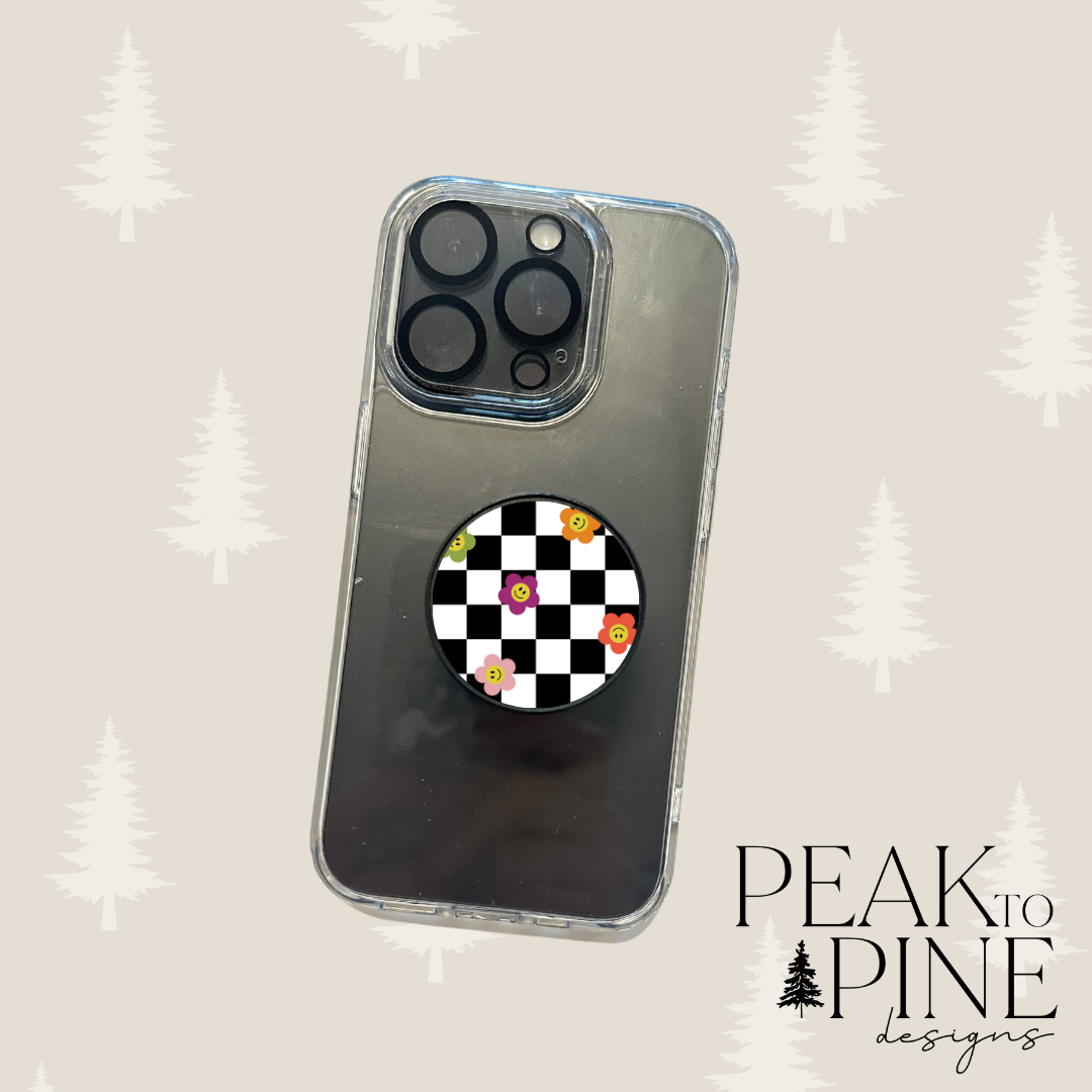 Checkered Smiley Flowers - Phone Grip
