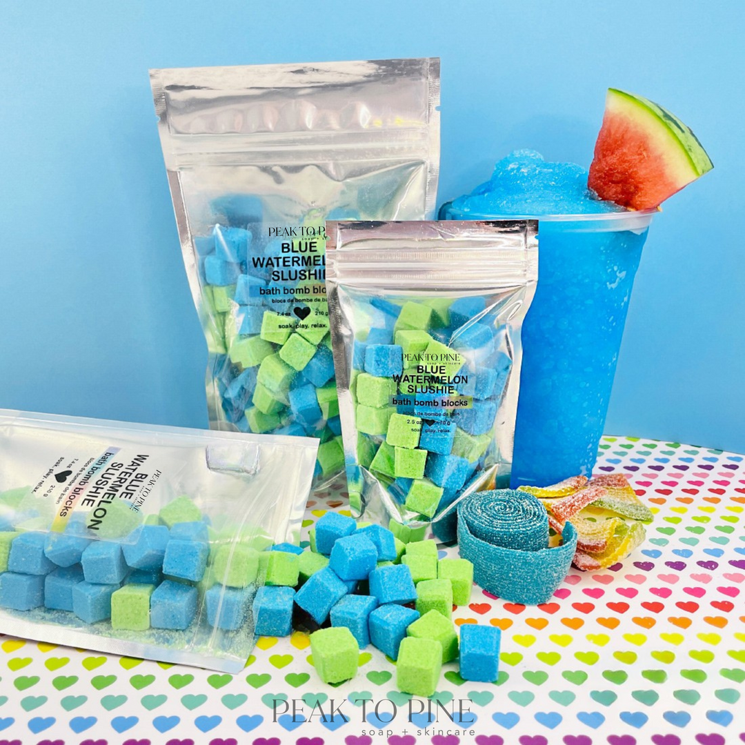 colourful bath bombs nostalgic summer blue watermelon slushy bath bomb blocks mini bath bombs made for sensitive skin