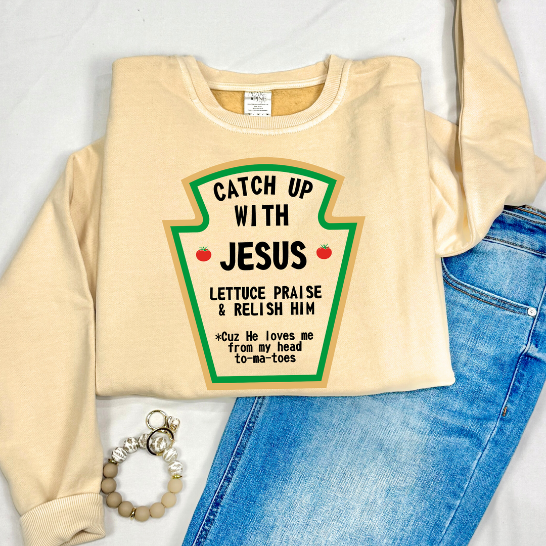 funny religious ketchup with Jesus high quality DTF printed sweatshirt hoodie crewneck