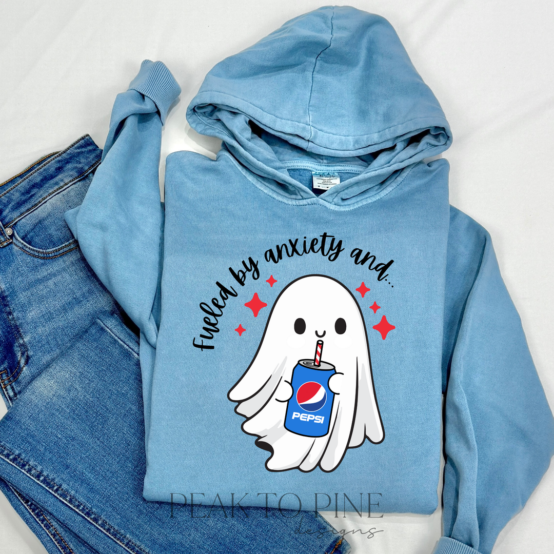 cute spooky ghost fueled by anxiety and pepsi crewneck hoodie sweatshirt