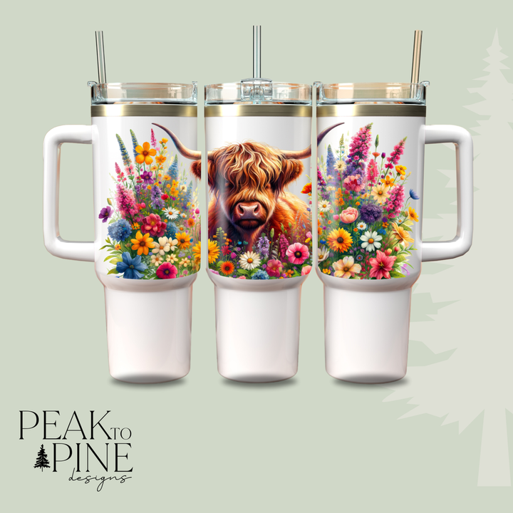 Floral Highland Cow - 40oz Tumbler