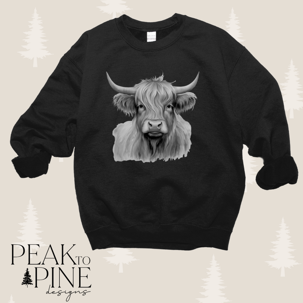 Highland Cow Sweatshirt Peak to Pine Designs