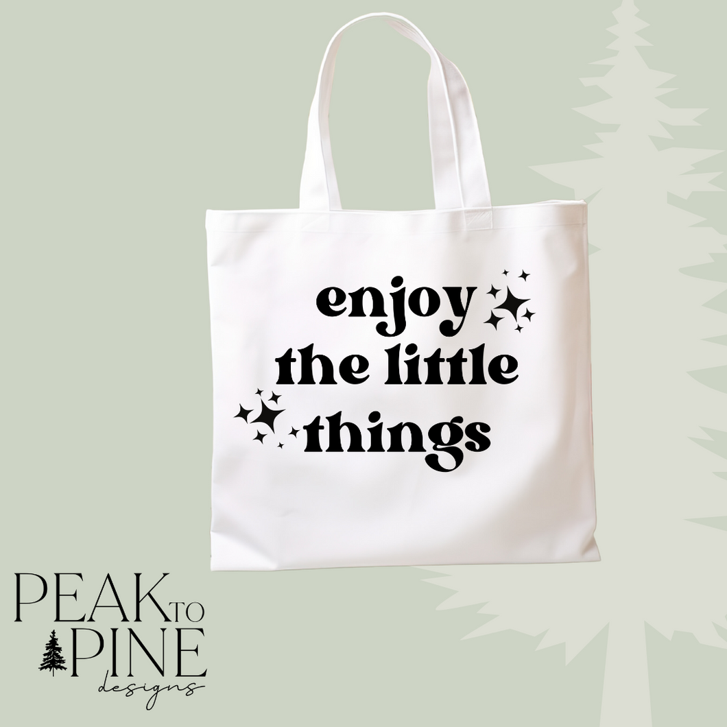 Enjoy the little things positivity reusable canvas tote shopping bag