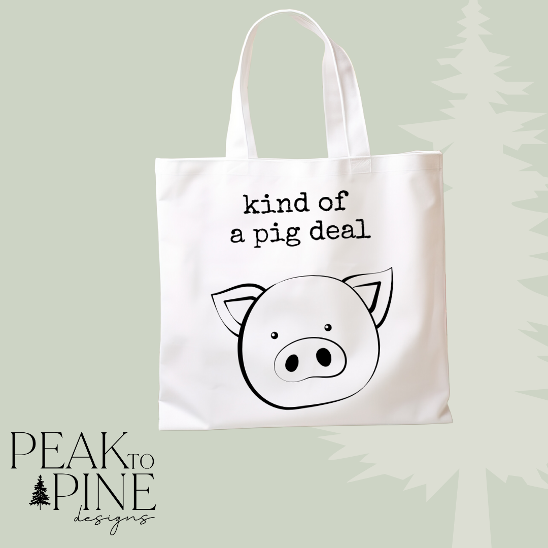 Pig big deal pun funny humour farm animal reusable canvas tote shopping bag