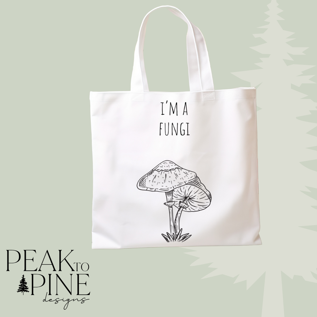 Mushroom fungi funny pun humour line art custom reusable canvas tote shopping bag