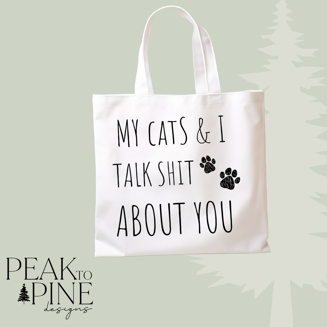 Cat humour cats lover paw prints reusable canvas tote shopping bag