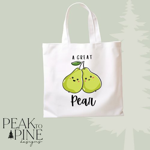 Cute fruit pear custom reusable canvas tote shopping bag 