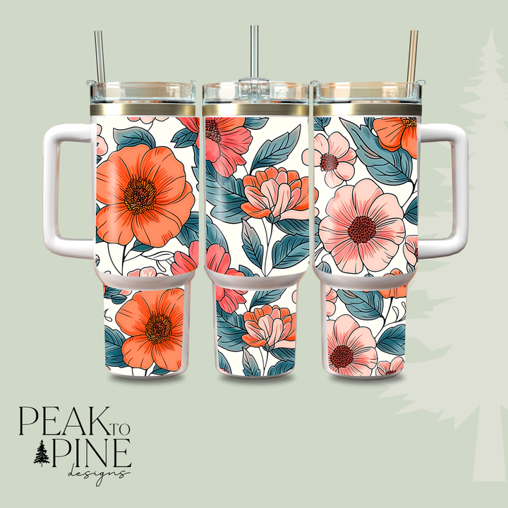 Pink & Red Flowers - 40oz Tumbler