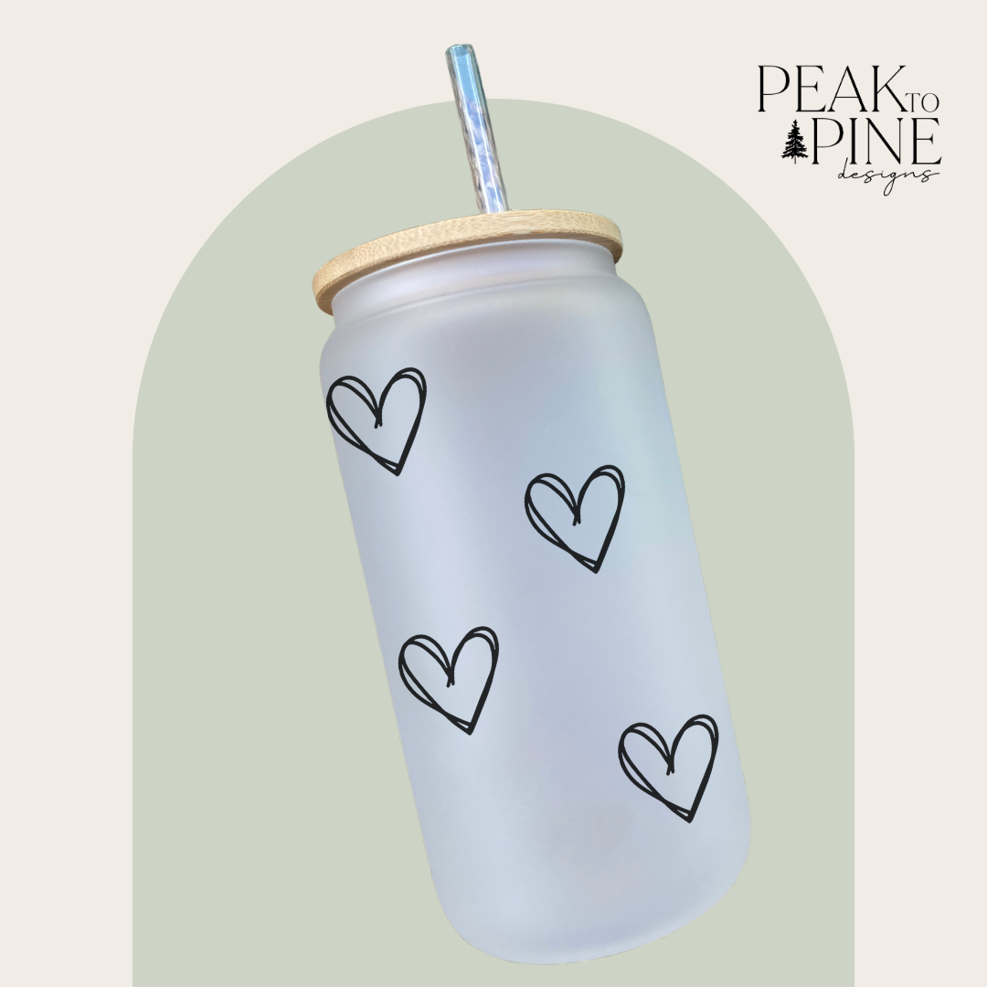 Hearts minimalist trendy valentines cute elegant custom glass cup with bamboo lid