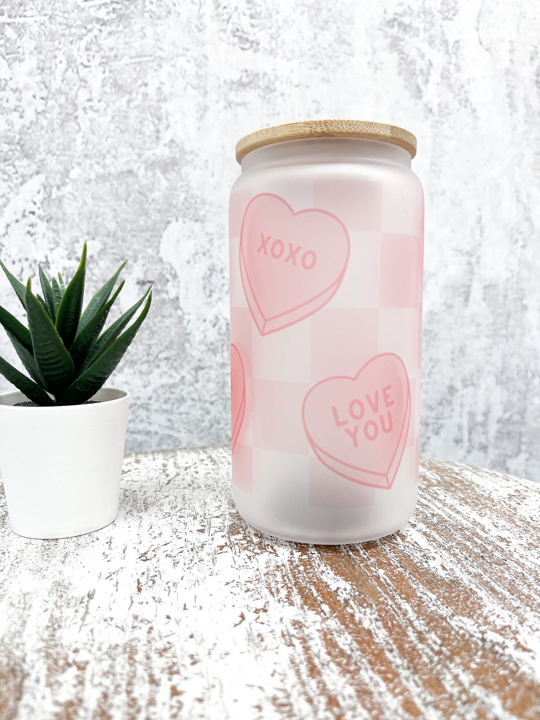 Checkered Candy Hearts - Glass Cup