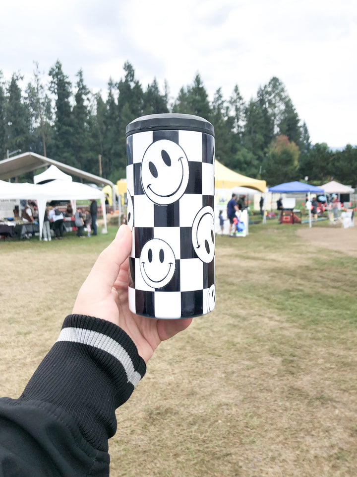 Checkered Smiley - Can Cooler