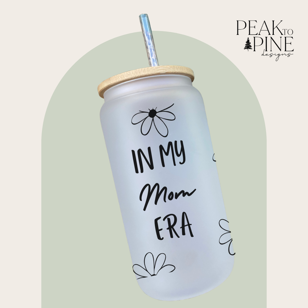 mom era mothers day gift idea flowers custom glass cup with bamboo lid