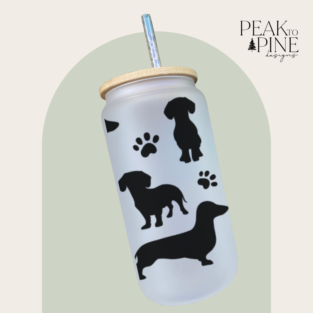 dachshund dog pop cute paw prints dog lover pets custom glass cup with bamboo lid