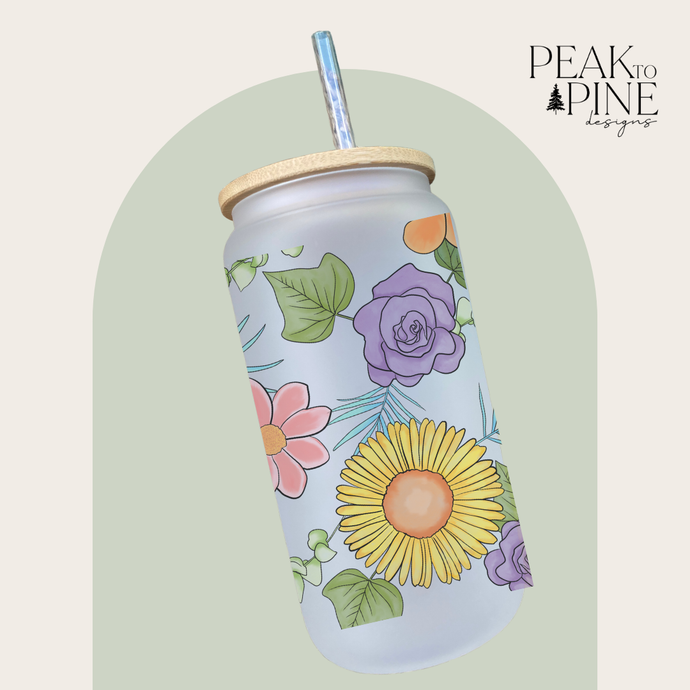 bright colourful flowers spring summer pretty custom glass cup with lid
