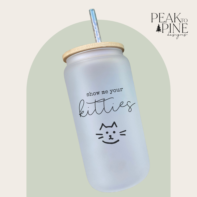 kitty cat adult humour funny gifts custom glass cup with lid