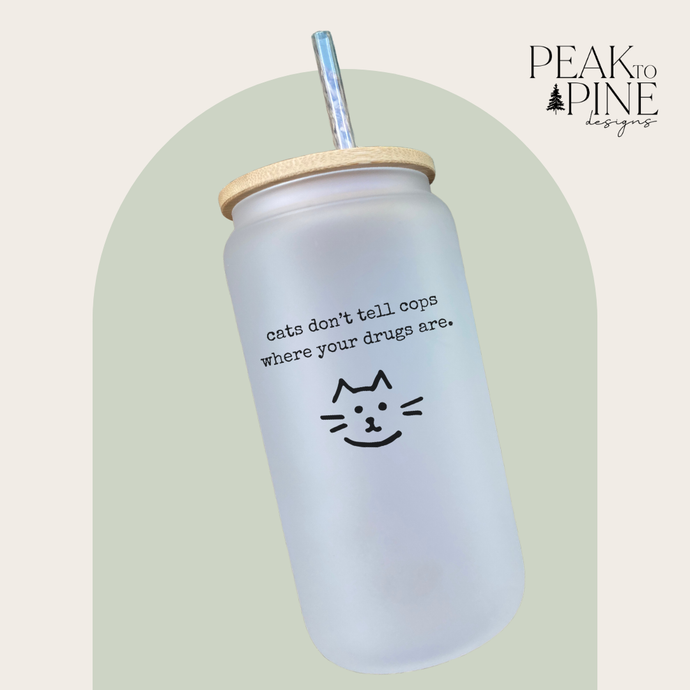 funny cat lover quote adult humour custom glass cup with lid