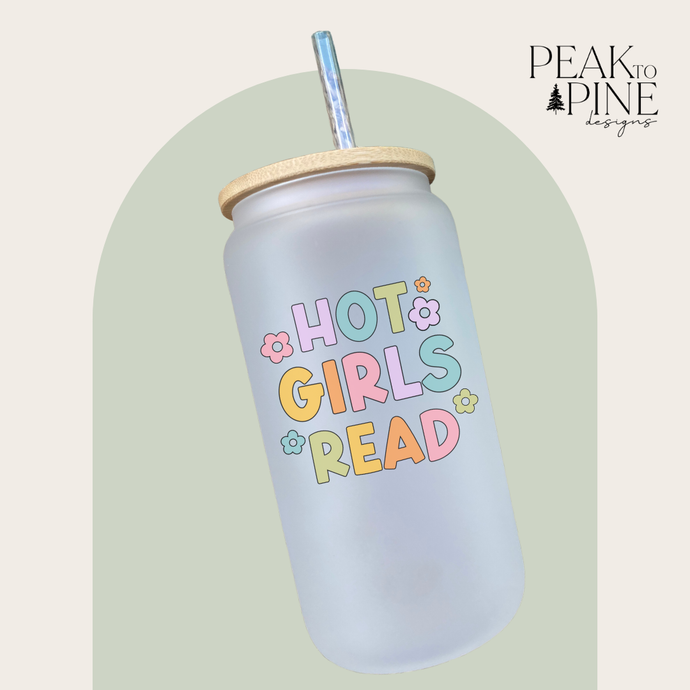 hot girls read funny colourful retro trendy playful glass cup with lid