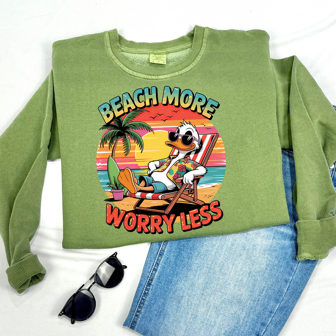 cute summer duck beach more worry less surf high quality DTF printed sweatshirt hoodie crewneck