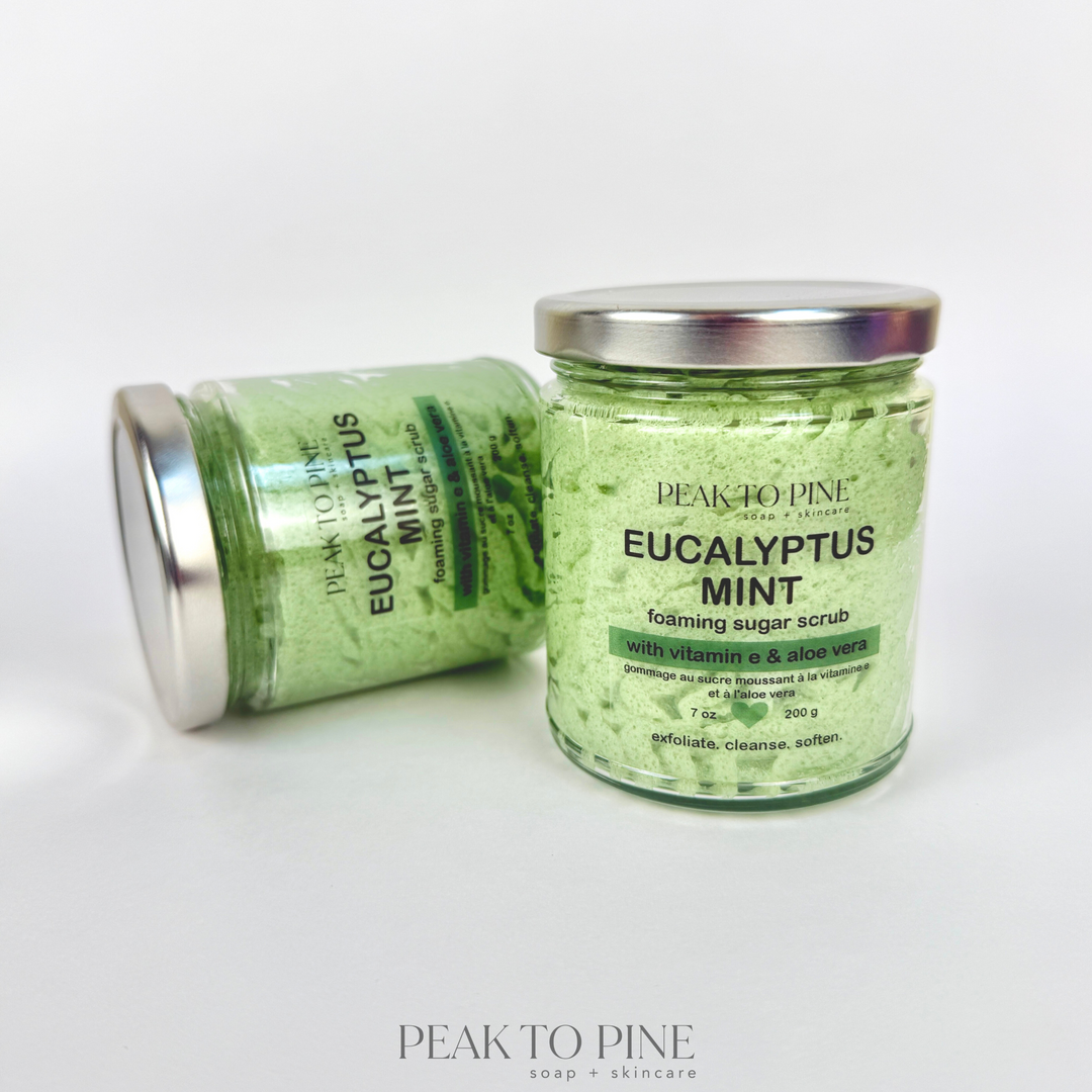 relaxing spa eucalyptus mint foaming cleansing organic sugar scrub made with gentle clean ingredients for soft skin