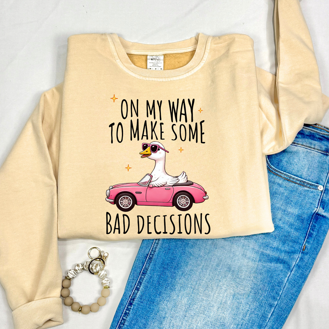 cute funny goose making bad decision in pink car high quality DTF printed sweatshirt hoodie crewneck