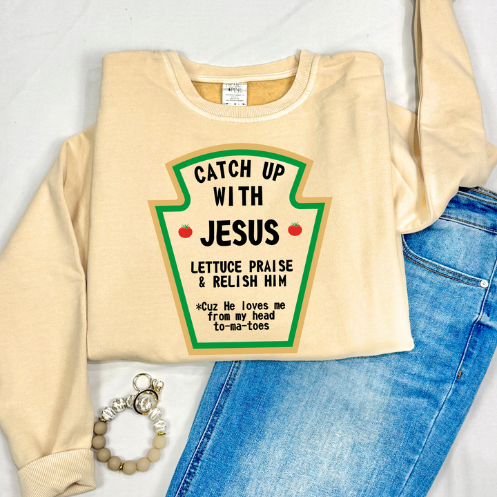 funny religious ketchup with Jesus high quality DTF printed sweatshirt hoodie crewneck