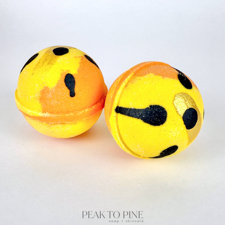 mango papaya bath bomb made with gentle ingredients for sensitive skin by peak to pine soap