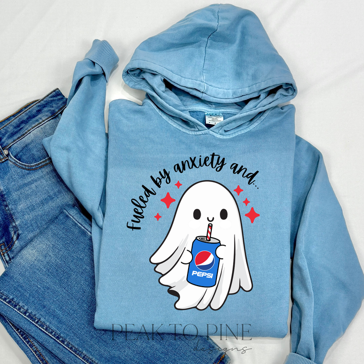 cute spooky ghost fueled by anxiety and pepsi crewneck hoodie sweatshirt