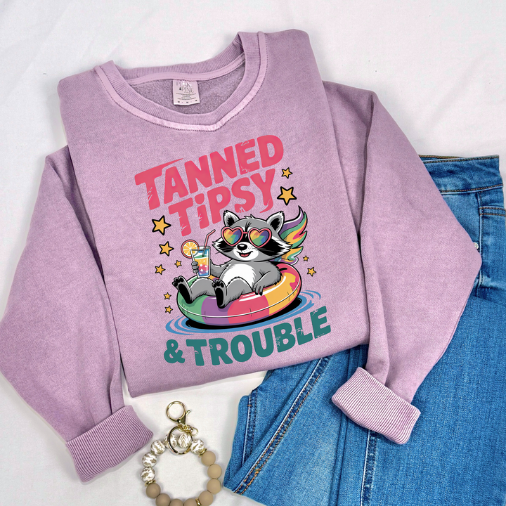 cute raccoon summer tan trouble pool float custom made high quality printed crewneck hoodie sweatshirt