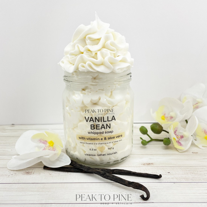 fluffy soft vanilla bean whipped soap made with gentle ingredients for body wash hand soap or shave cream