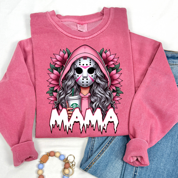 spooky creepy horror movie jason voorhees hockey mask halloween mama with flowers high quality printed sweatshirt hoodie crewneck